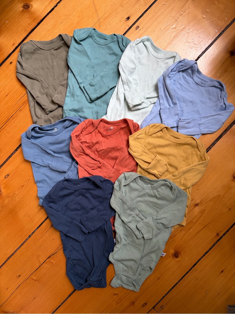 Honest Company Set of 9 Solid-Color Long-Sleeve Baby Bodysuits 100% Cotton